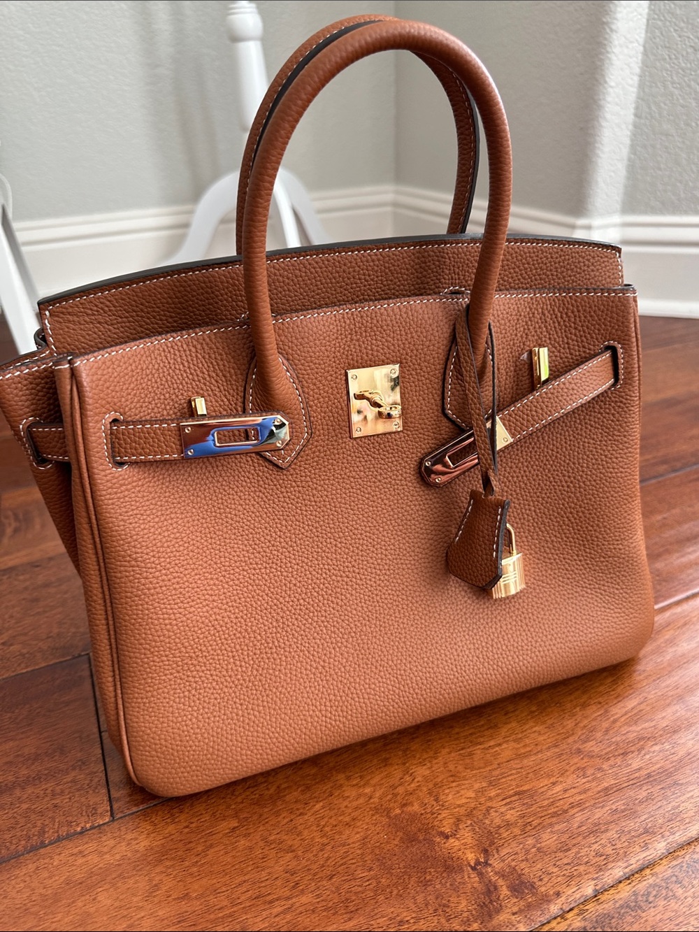 Classic Structured Top-Handle Satchel in Cognac Brown 30 cm